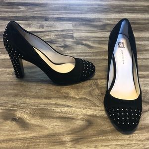 Anne Klein Black Suede Studded Heels/Pumps - Sz 10